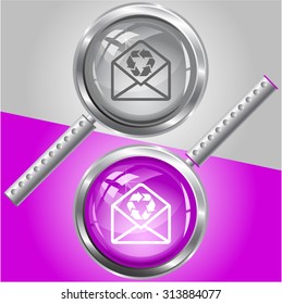 open mail with recycle symbol. Vector magnifying glass.