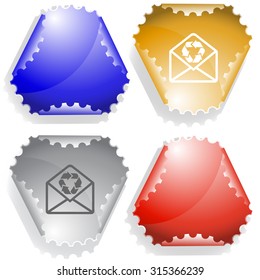 open mail with recycle symbol. Vector sticker.