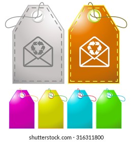 open mail with recycle symbol. Vector tags.