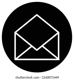 Abrir el vector de icono simple de correo. Diseño plano. Icono blanco en círculo negro. Fondo blanco.ai
