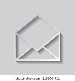 Open mail simple icon vector. Flat design. Paper style with shadow. Gray background.ai