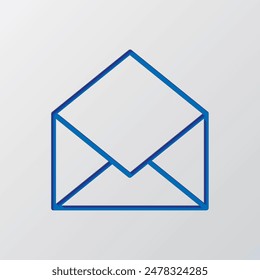 Open mail simple icon vector. Flat design. Paper cut design. Cutted blue symbol with shadow. Gray background.ai