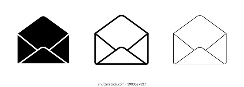 Open mail symbol of different thickness. Envelope sign. Vector drawing. Email symbol. Letter icon. Email notification. Contact Form. Voting sign. Election sign. Modern line art design.