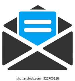Open Mail vector icon. Style is bicolor flat symbol, blue and gray colors, rounded angles, white background.
