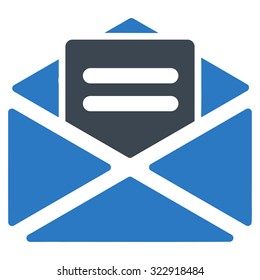 Open Mail vector icon. Style is bicolor flat symbol, smooth blue colors, rounded angles, white background.