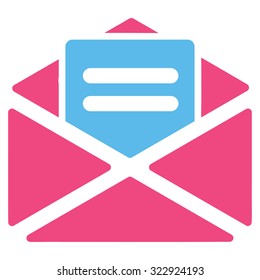 Open Mail vector icon. Style is bicolor flat symbol, pink and blue colors, rounded angles, white background.