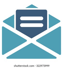 Open Mail vector icon. Style is bicolor flat symbol, cyan and blue colors, rounded angles, white background.