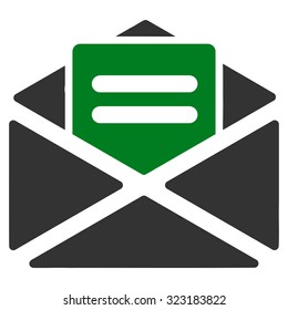 Open Mail vector icon. Style is bicolor flat symbol, green and gray colors, rounded angles, white background.