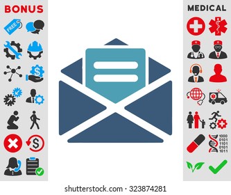 Open Mail vector icon. Style is bicolor flat symbol, cyan and blue colors, rounded angles, white background.