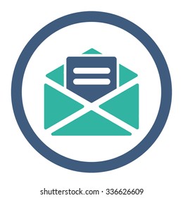 Open Mail vector icon. Style is bicolor flat rounded symbol, cobalt and cyan colors, rounded angles, white background.