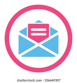 Open Mail vector icon. Style is bicolor flat rounded symbol, pink and blue colors, rounded angles, white background.