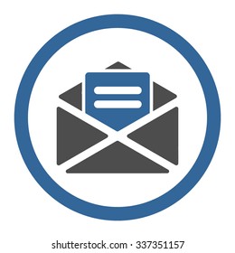 Open Mail vector icon. Style is bicolor flat rounded symbol, cobalt and gray colors, rounded angles, white background.