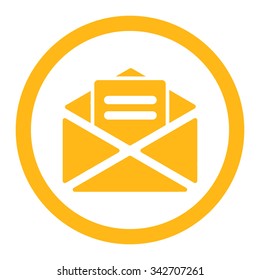 Open Mail vector icon. Style is flat rounded symbol, yellow color, rounded angles, white background.