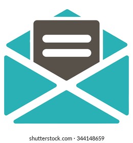 Open Mail vector icon. Style is bicolor flat symbol, grey and cyan colors, rounded angles, white background.