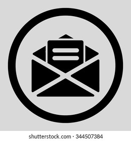 Open Mail vector icon. Style is flat rounded symbol, black color, rounded angles, light gray background.
