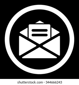 Open Mail vector icon. Style is flat rounded symbol, white color, rounded angles, black background.