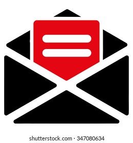 Open Mail vector icon. Style is bicolor flat symbol, intensive red and black colors, rounded angles, white background.