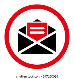Open Mail vector icon. Style is bicolor flat rounded symbol, intensive red and black colors, rounded angles, white background.