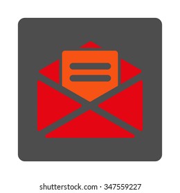 Open Mail vector icon. Style is flat rounded square silver button with red symbol, white background.