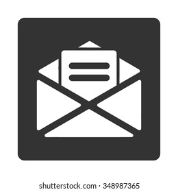Open Mail vector icon. Style is flat rounded square button, white and gray colors, white background.