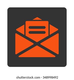 Open Mail vector icon. Style is flat rounded square button, orange and gray colors, white background.