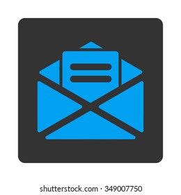 Open Mail vector icon. Style is flat rounded square button, blue and gray colors, white background.