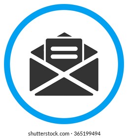 Open Mail vector icon. Style is bicolor flat circled symbol, blue and gray colors, rounded angles, white background.