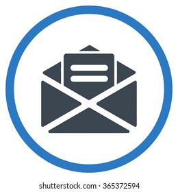 Open Mail vector icon. Style is bicolor flat circled symbol, smooth blue colors, rounded angles, white background.