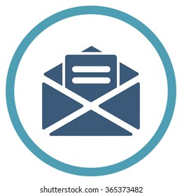 Open Mail vector icon. Style is bicolor flat circled symbol, cyan and blue colors, rounded angles, white background.