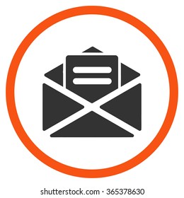 Open Mail vector icon. Style is bicolor flat circled symbol, orange and gray colors, rounded angles, white background.