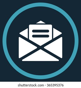 Open Mail vector icon. Style is bicolor flat circled symbol, blue and white colors, rounded angles, dark blue background.