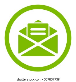 Open mail vector icon. This rounded flat symbol is drawn with eco green color on a white background.