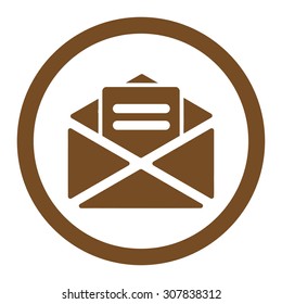 Open mail vector icon. This rounded flat symbol is drawn with brown color on a white background.