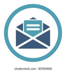 Open mail vector icon. This rounded flat symbol is drawn with cyan and blue colors on a white background.