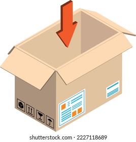 abrir el buzón de correo y la ilustración de flecha abajo en estilo isométrico 3D aislado en segundo plano