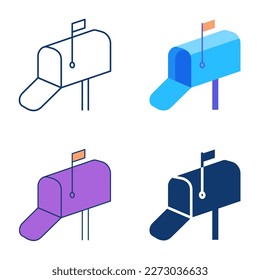 Open mailbox icon set in flat and line style. Post office box symbol. Vector illustration.