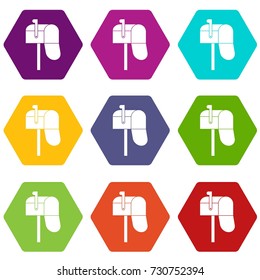 Open mailbox icon set many color hexahedron isolated on white vector illustration