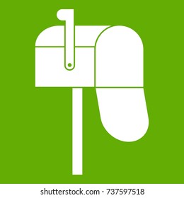 Open mailbox icon white isolated on green background. Vector illustration