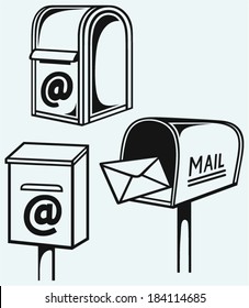 Open Mailbox with letters isolated on blue background