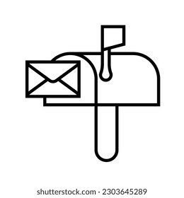 Abre el buzón con el icono de la línea negra del sobre de papel. Diseño plano de ilustración vectorial. Aislado sobre fondo blanco.