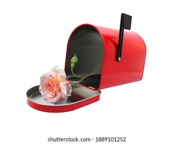 An open mailbox with a pink rose inside. Vector illustration