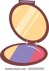 Open Makeup Compact with Mirror and Eyeshadow Flat Illustration