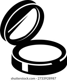 Silhueta de ícone de pó compacto de maquiagem aberta isolada no branco para design de produtos de beleza e cosméticos