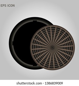 An open manhole with steps leading down. street manhole open on a white background eps10