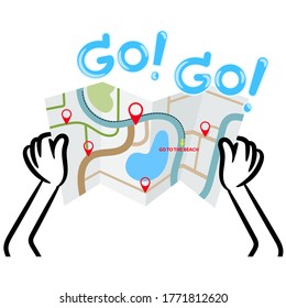 Open the map before traveling scene vector cartoon concept background