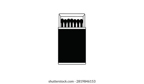 Open matchbox with matches black and white silhouette