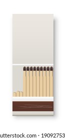 Abre la caja de correspondencia con coincidencias. Una caja con montones de fósforos. Ilustración vectorial del equipo de cocina. Diseño del paquete usado con arañazos sobre fondo blanco.
