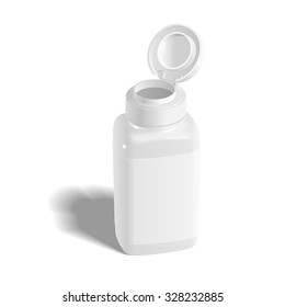 open medicine bottle with label isolated on white background 