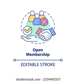 Open Membership Concept Icon. Cooperative Society Advantage Abstract Idea Thin Line Illustration. Members Recruitment. Isolated Outline Drawing. Editable Stroke. Arial, Myriad Pro-Bold Fonts Used