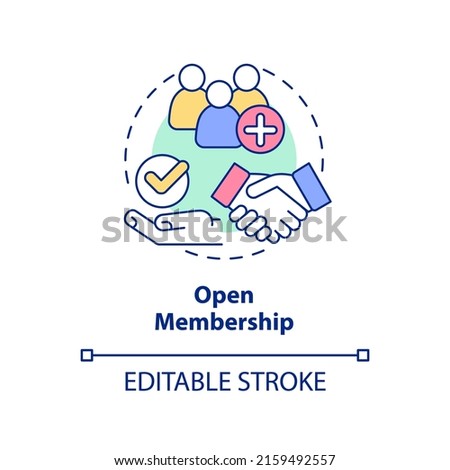 Open membership concept icon. Cooperative society advantage abstract idea thin line illustration. Members recruitment. Isolated outline drawing. Editable stroke. Arial, Myriad Pro-Bold fonts used